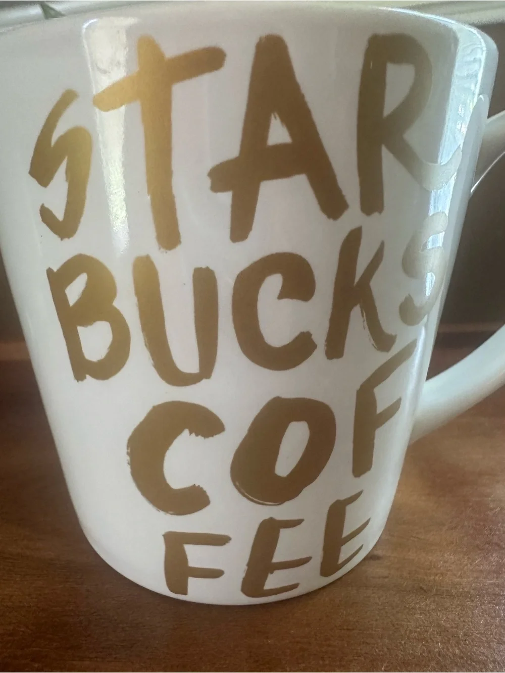 White Ceramic Starbucks Gold Lettering/Graffiti 14 Oz Coffee Cup/Mug 2015 Preown
